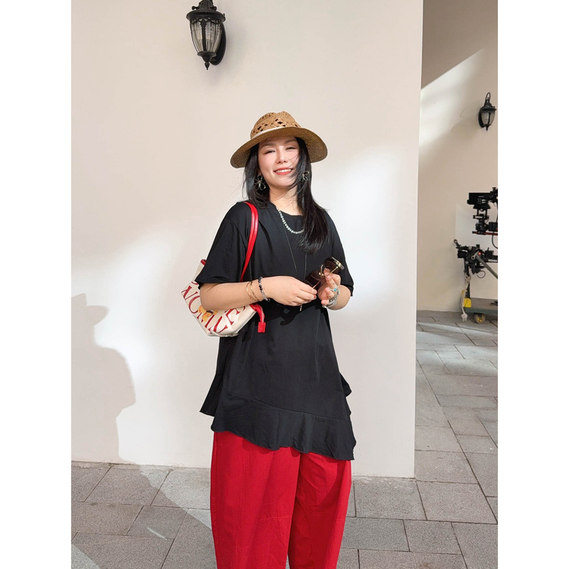 Vogana Cannes Plus-Size Women's Clothing Relaxed Stylish Irregular T-Shirt Loose Slimming Wide-Leg Pants Set