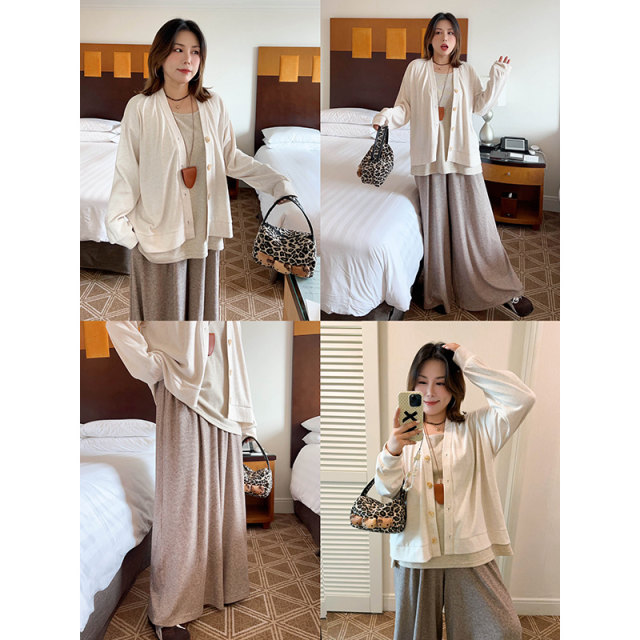 Suit stitching fake two-piece top high waist culottes