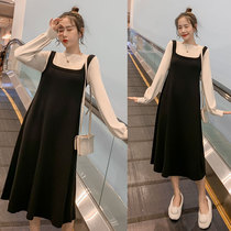 Autumn and winter pregnant womens new breast-feeding sweater fashion thick core-length fake two-piece coat tide mother skirt