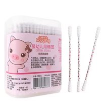 (Send 4 boxes) Piggy Nubi Baby Cotton Swabs Ear and Nose Double Helix Head Round Head Baby Cleaning Cotton Swabs 200 Count