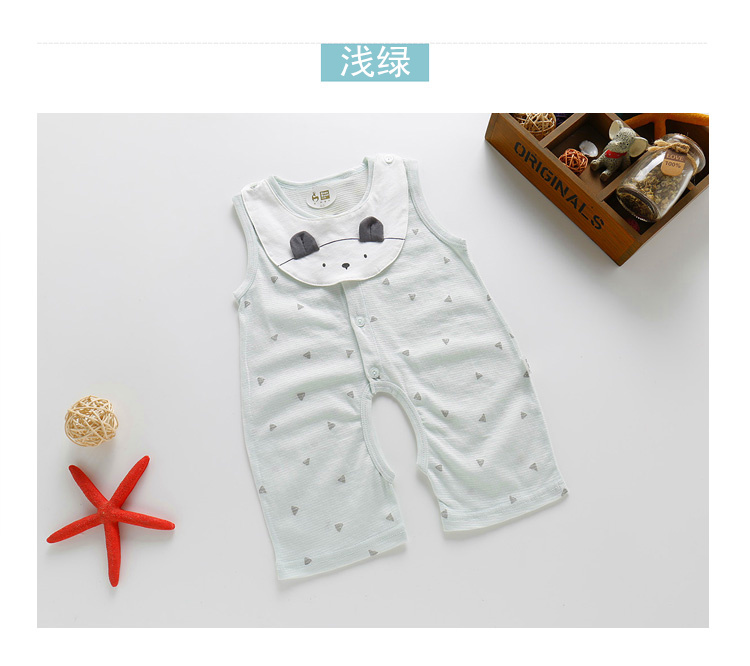 Đẹp trai hươu mùa hè quần áo sơ sinh cotton không tay mở quần short bé quần áo trẻ em jumpsuit với bib mùa hè ăn mặc