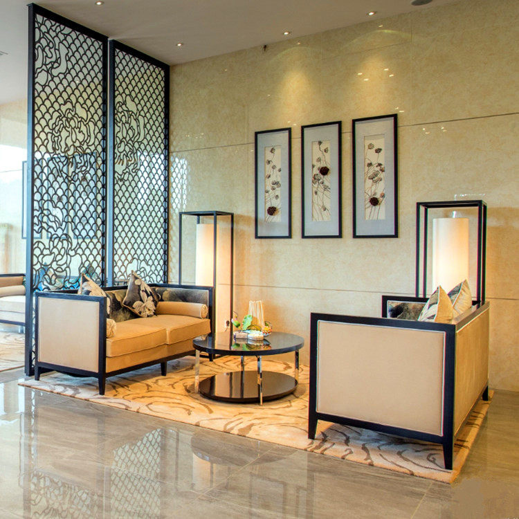 New Chinese style hotel cafe reception sofa combination sales office beauty salon table and chair card seat sofa furniture customization