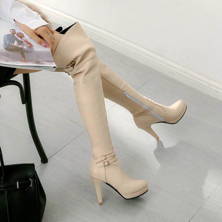 Сапоги 2023秋冬新款高跟骑士靴甜美粗跟过膝靴防水台高筒靴女超长筒靴子 Hung on the Yun