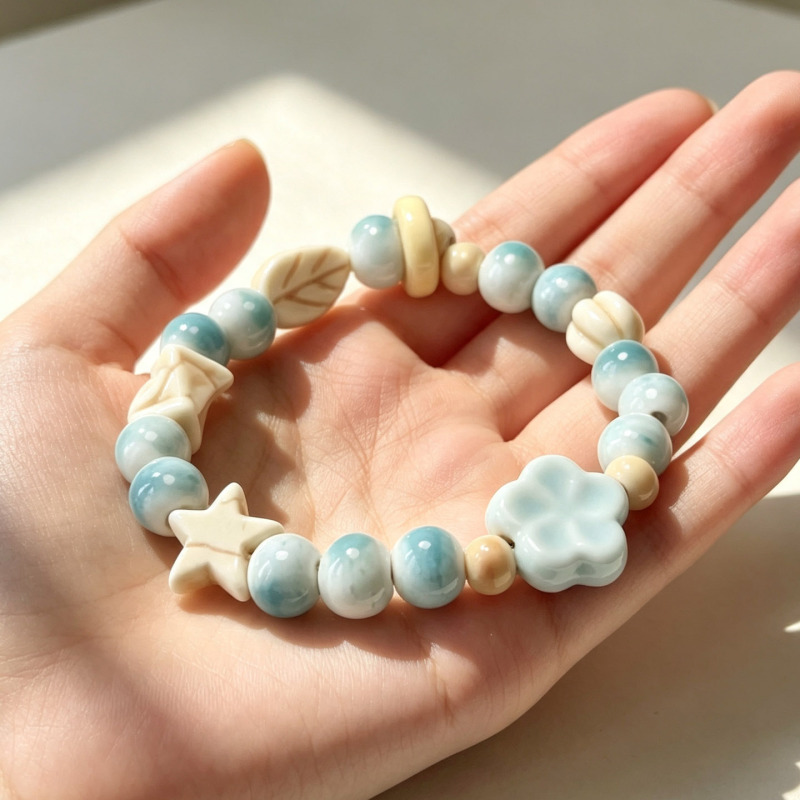 Sea Salt Blue Jingdezhen Ceramic Bracelet, Artistic, Fresh, Student-Friendly, Simple and Versatile Bracelet for Women, New Chinese Style D15-1 Sea Salt Blue Jingdezhen Ceramic Bracelet, Artistic, Fresh, Student-Friendly, Simple and Versatile Bracelet for Women, New Chinese Style D15-1