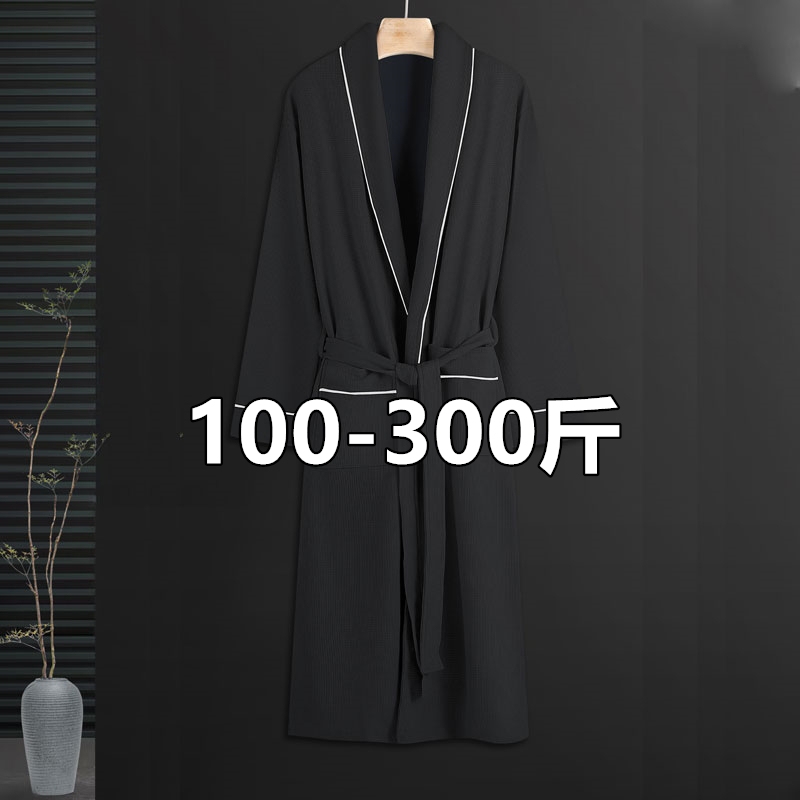 Plus Size 150kg Men's Pajamas, Polyester-Cotton Bathrobe, Long-Sleeved, Loose-Fitting, Thin, Hotel-Style Mid-Length Robe, Absorbent