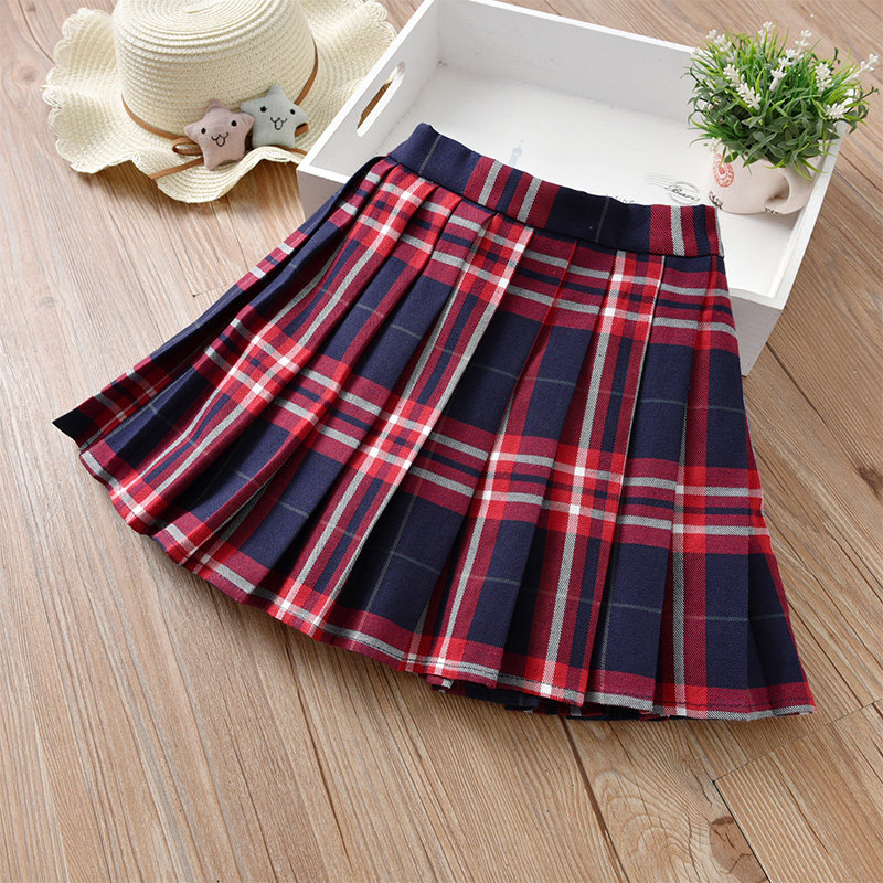 Girls' skirt 2022 autumn new style children's and girls' autumn plaid skirt Korean version girl all-match pleated skirt