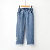 Big girl denim wide leg pants children female style spring dress female big child High waist loose foreign style Korean straight trousers