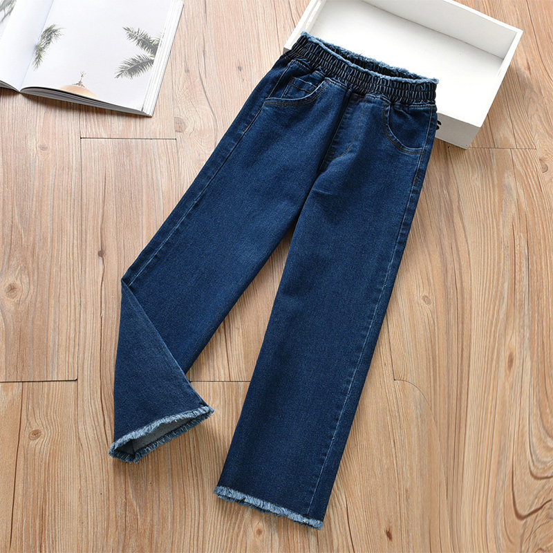 Girl Jeans 2022 New Children Women Great Boy Spring Foreign Pie Spring Autumn Loose Straight Drum Spring Croquis Pants