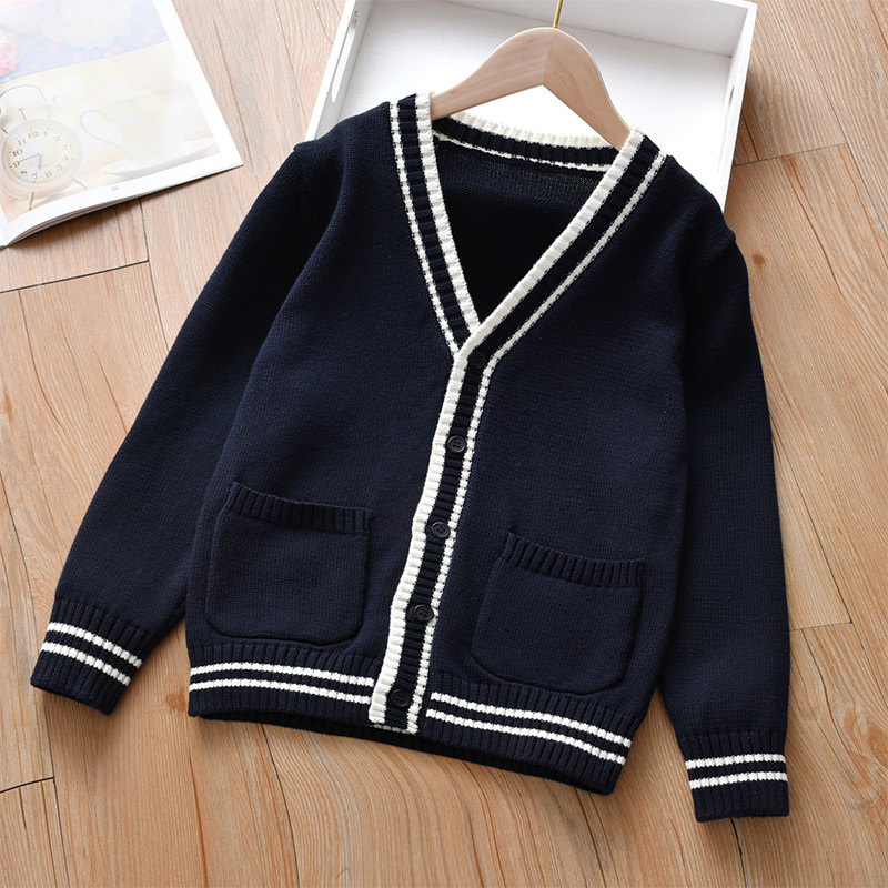 Girl Cardiovert Sweater College Wind Spring Dress 2022 New Female Great Boy Children Spring Spring Spring Knit Jacket Spring