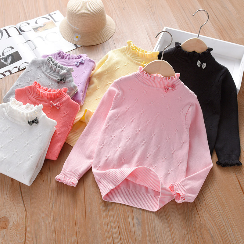 Girl knit sweater jacket head autumn and winter new children's spring autumn and fall in half high collar pure cotton inner lap