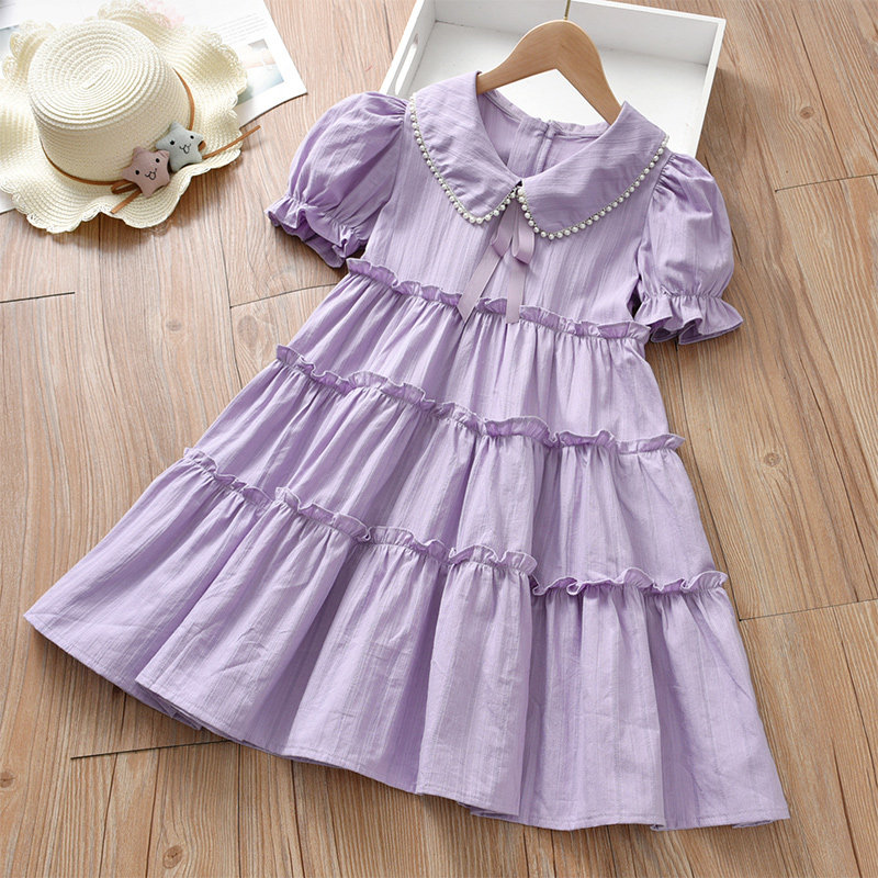 8 Year Old Girl Foreign Dress Summer 2022 New College Summer Dress Foreign Pie Summer Great Boy Pure Cotton Thin girl short sleeve 9