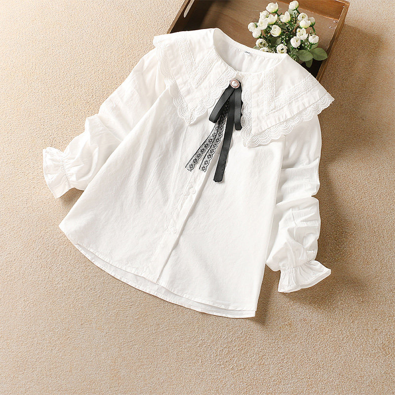 Girl Shirt Spring Long Sleeve Spring Dress Spring Han Edition Foreign Pie Children Girls Great Boy Girl Pure Cotton Spring Autumn Slim Fit Shirt