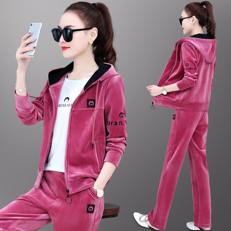 High-End Quality Velvet Suit for Women 2026 Spring New Loose Sportswear Large Size Casual Women's Three-Piece Set