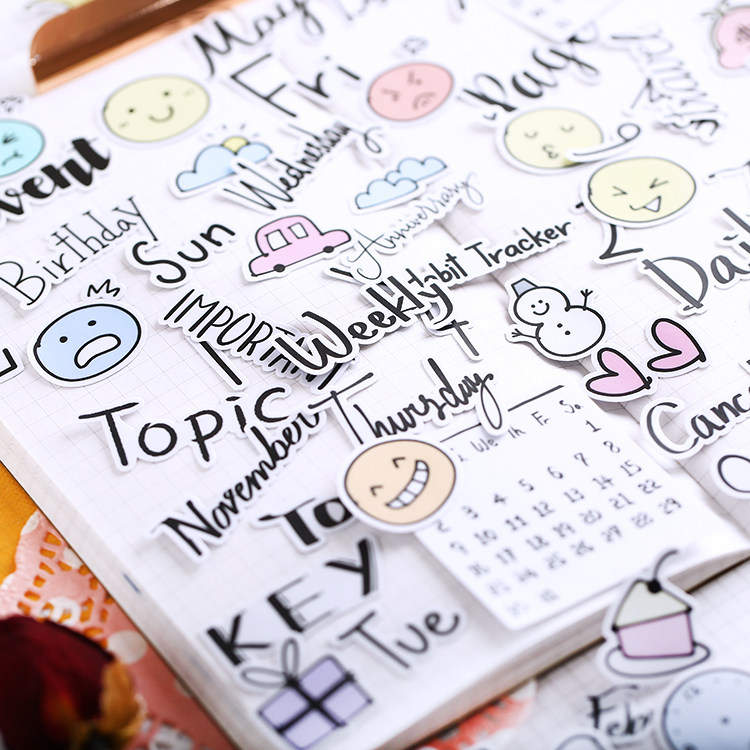Pocket book sticker pack homemade set cute hand book transparent waterproof PVC decoration tool text 116 pieces