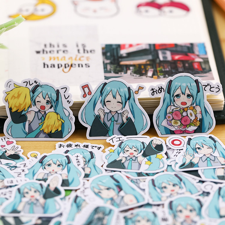 Pocket account cartoon anime girl heart sticker Pocket account cute ins translucent small decoration material Hatsune Miku