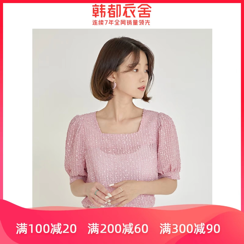 Handu cửa hàng quần áo mùa hè 2020 phụ nữ mới cổ vuông vuông Pháp lỏng Pháp mỏng lỏng áo sơ mi voan nữ RO1040 Jubilee - Áo sơ mi chiffon ren