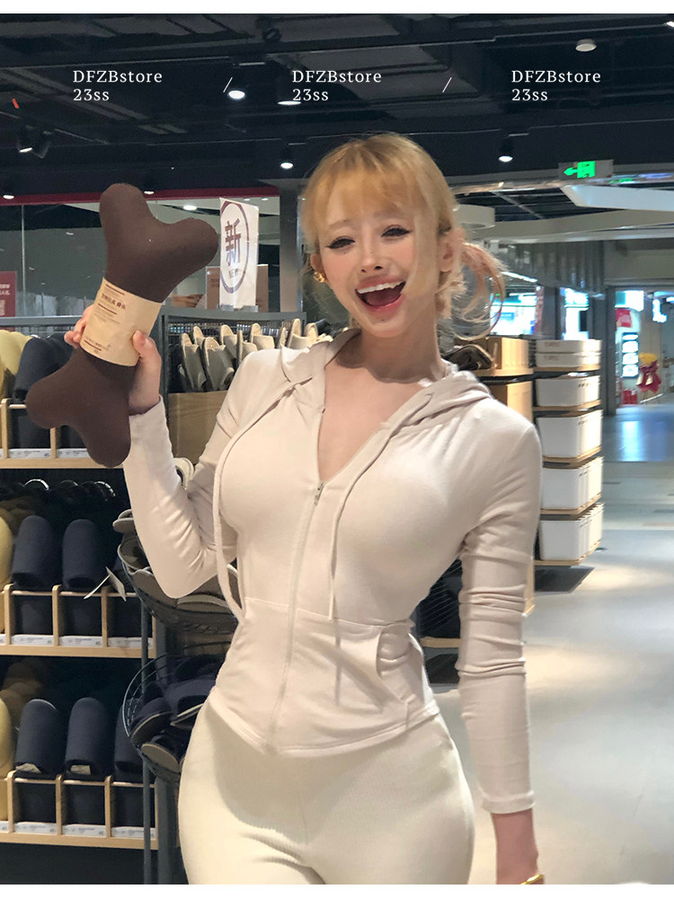 Боди/брюки dfzbstore 奶妻～奶敷敷连帽系带收腰显胸上衣&高v腰显瘦微喇裤