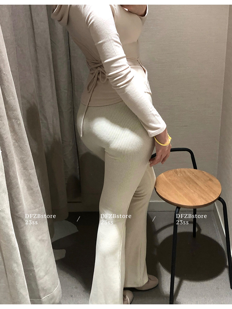 Боди/брюки dfzbstore 奶妻～奶敷敷连帽系带收腰显胸上衣&高v腰显瘦微喇裤