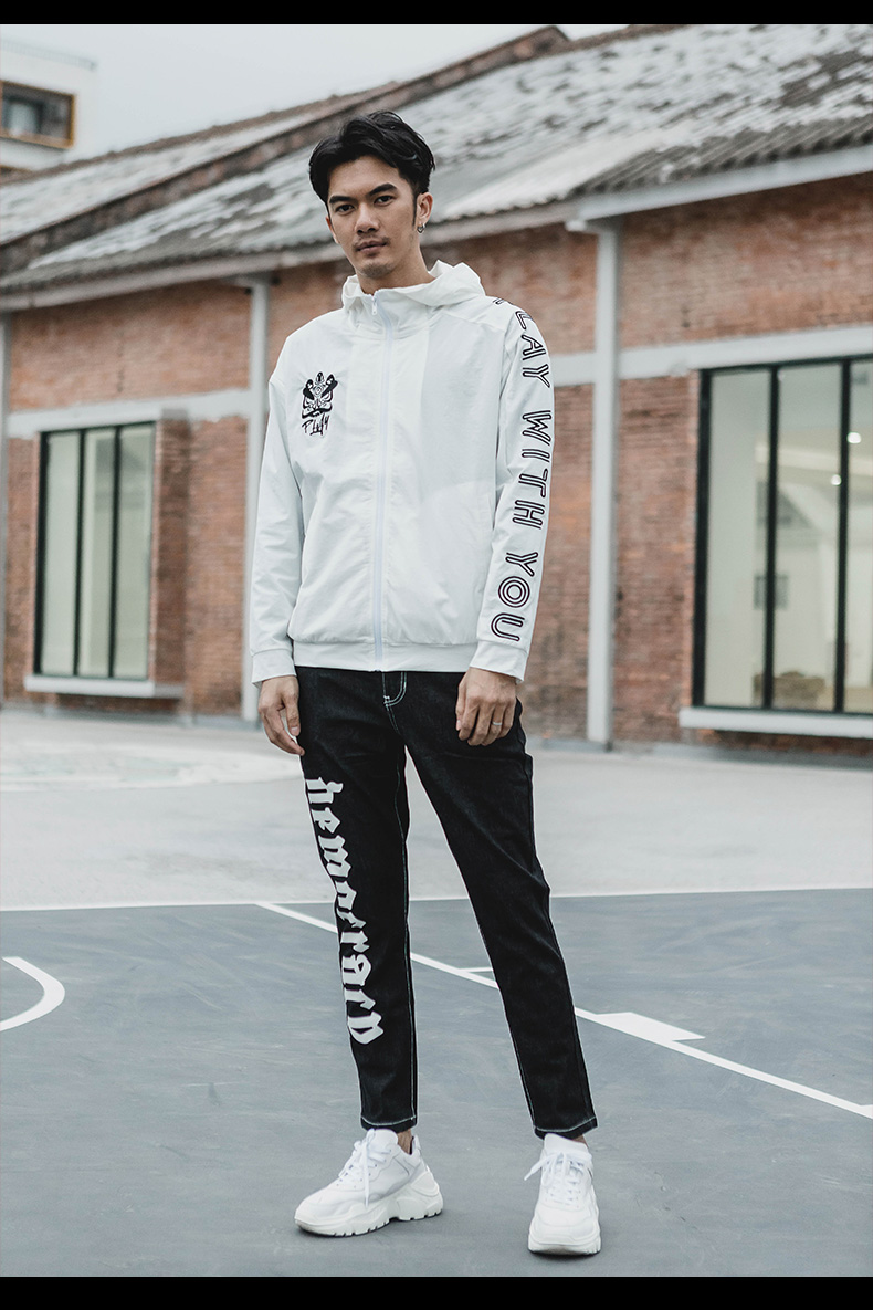 Sản phẩm PINLI mùa thu nam mới in quần lọt khe chân quần denim B181316217 - Quần jean quần jogger nam
