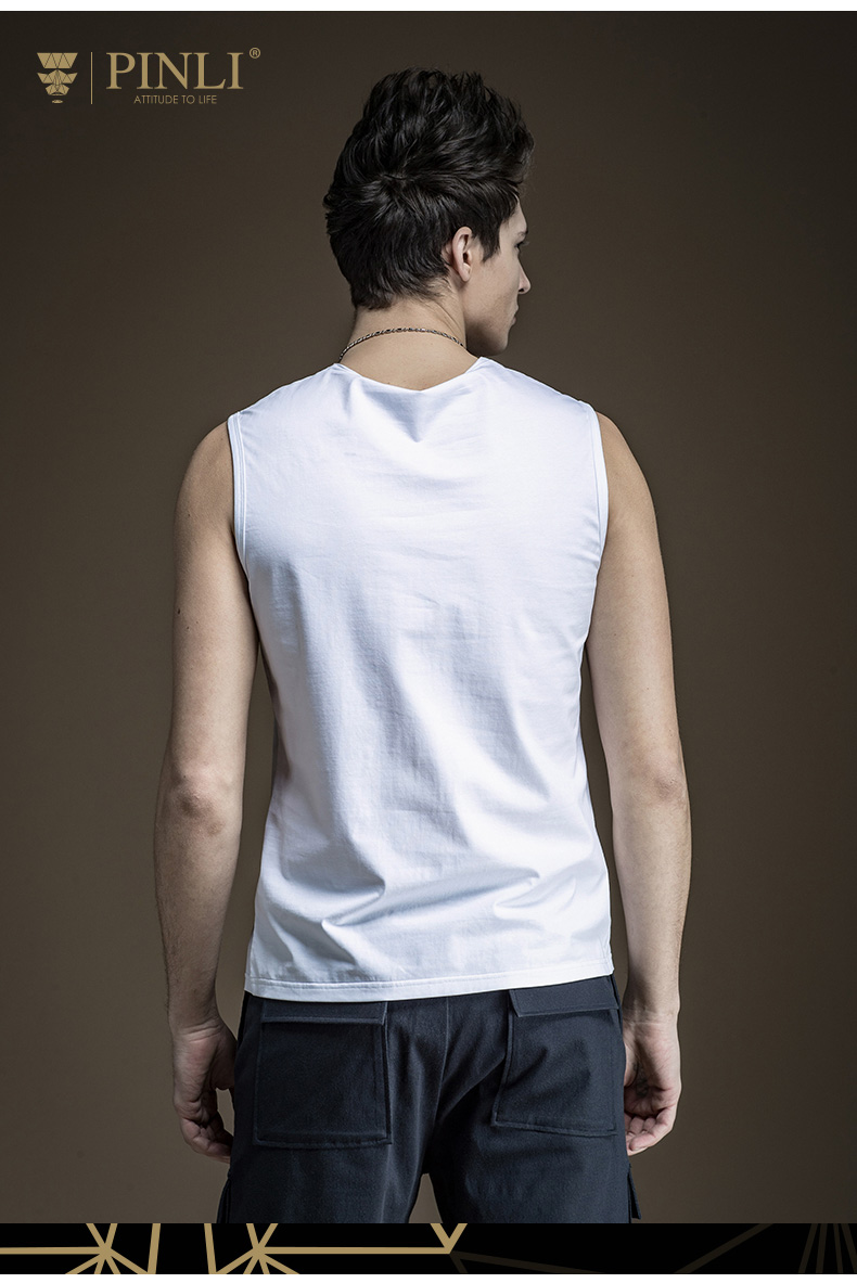 Áo thun không tay kiểu PINLI Mùa hè nam mỏng cổ tròn thấm mồ hôi áo cotton đáy quần B172414132 áo gym