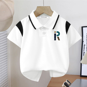 Children's pure cotton short-sleeved summer 2025 new style led small and medium-sized children's polo shirts, trendy boys' children's clothing t-shirts