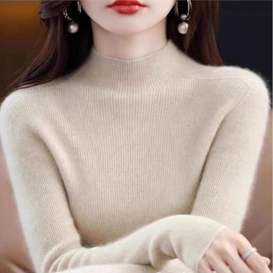 2025年秋季新款时尚羊毛衫女半高领毛衣修身显瘦羊绒纯色打底厚