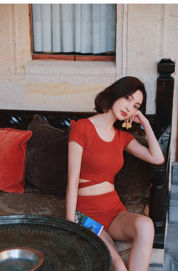 Bộ đồ bơi Yi Meishan nữ hai mảnh bảo thủ sinh viên Hàn Quốc nhỏ tươi 2018 mới tắm nước nóng mùa xuân áo bơi 2 mảnh đẹp	