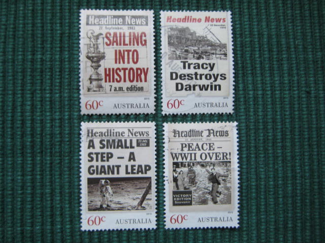 Set of Australian Credit Postage Stamps - 2013 Headlines (Set of 4 straight-toothed stamps)