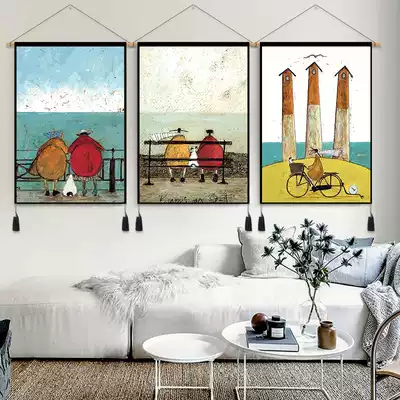 Nordic cartoon oil painting tapestry hanging painting bed head living room entrance fabric simple decoration background cloth personality tassels