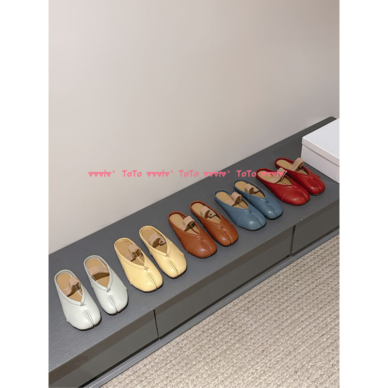 Toto Tabi Split-Toe Slippers, Burst Silver Single-Strap Pleated Ballet Shoes, Genuine Leather Flat Pig's Trotters Shoes Toto Tabi Split-Toe Slippers, Burst Silver Single-Strap Pleated Ballet Shoes, Genuine Leather Flat Pig's Trotters Shoes