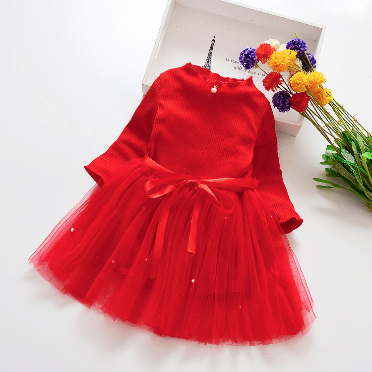 Váy len lưới mùa thu 2018 phiên bản Hàn Quốc mới của các cô gái dệt kim váy dài tay trẻ em váy công chúa thủy triều vay dam mua he