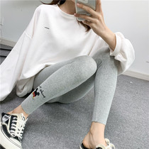 2022 spring autumn fine thread cotton quality cartoon embroidered letter elastic 90% outside wearing small feet grey for underpants womens pants