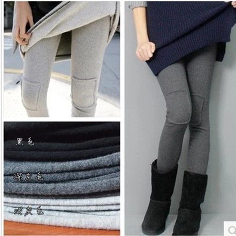 Autumn winter Korean version of Dongdaemun same high quality brushed thickened plus lint cotton knee patch leggings for women