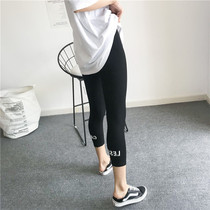 Korean version of spring and summer thin wearing cotton high waist eight points tight leggings female letter sports leisure small man