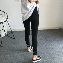Korean version of ins spring and autumn thin wear cotton high waist nine points tight leggings female back letter Sports Leisure