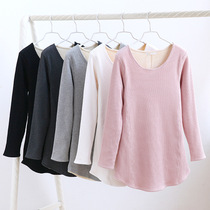 miss juju winter mink velvet double-layer female thread stitching solid color round neck plus velvet warm base shirt