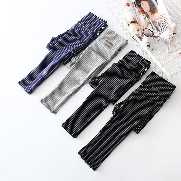 JEN high waist outer wear inner pants vertical striped women's spring and autumn tight high waist slim trousers thin section thin long pants