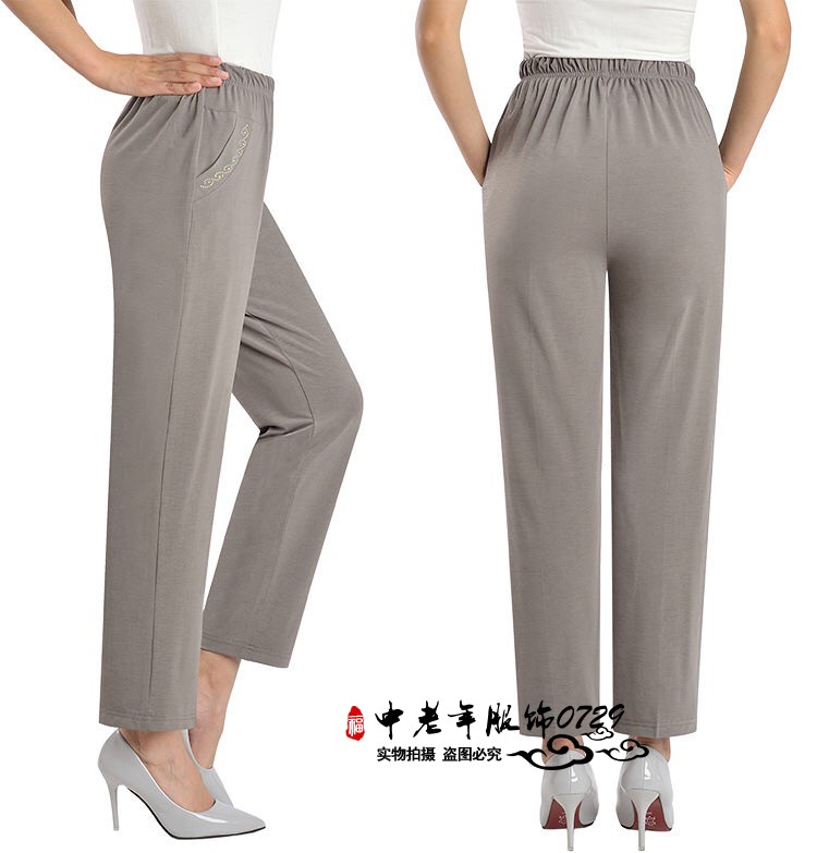 Quần trung niên và bà già quần mùa hè mỏng mẹ mùa hè đầm thun co giãn cao eo quần mẹ chồng rộng cỡ rộng - Quần áo của mẹ áo phao trung niên