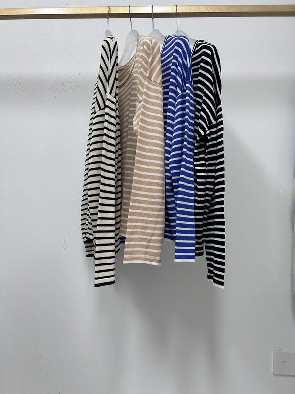I Don'T Want to Take It Off! Celebrity Style Loose and Lazy Silk Linen Long-Sleeved Striped T-Shirt Knitwear