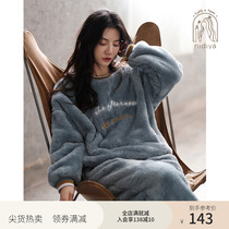 Nedia pajamas women winter coral fleece flannel thick warm casual sports can be worn outside the housewear set