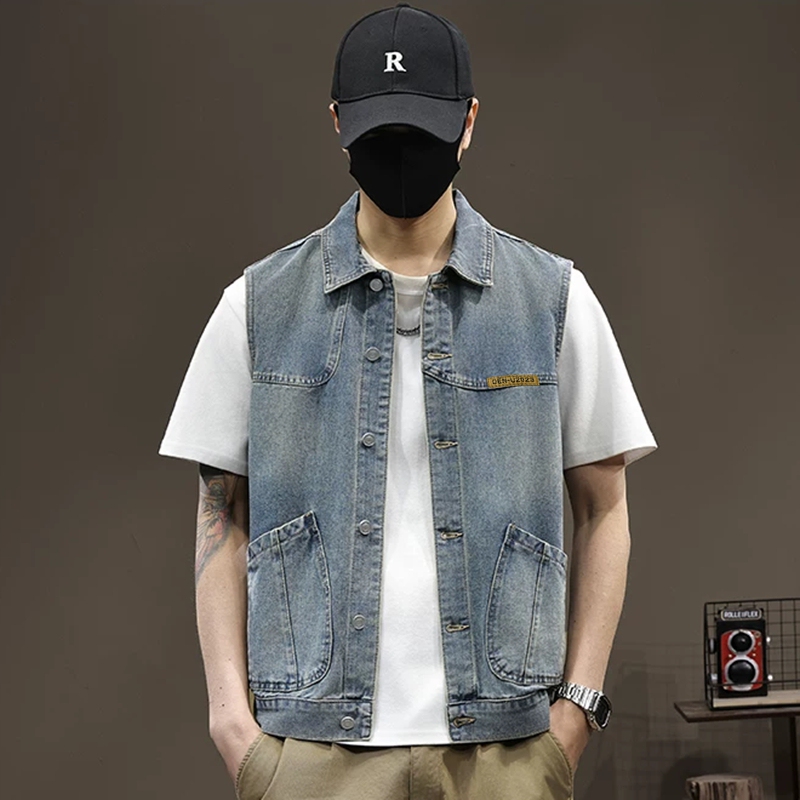 Spring and Summer American Retro Denim Vest Men's Jacket Workwear Vest Trendy Vest Handsome Dopamine Jacket Spring and Summer American Retro Denim Vest Men's Jacket Workwear Vest Trendy Vest Handsome Dopamine Jacket