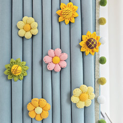 Cute Sunflower White Gauze Curtain Decorative Accessories Small Jewelry Door Curtain Bay Window Pin Hanging Fabric Flower Brooch