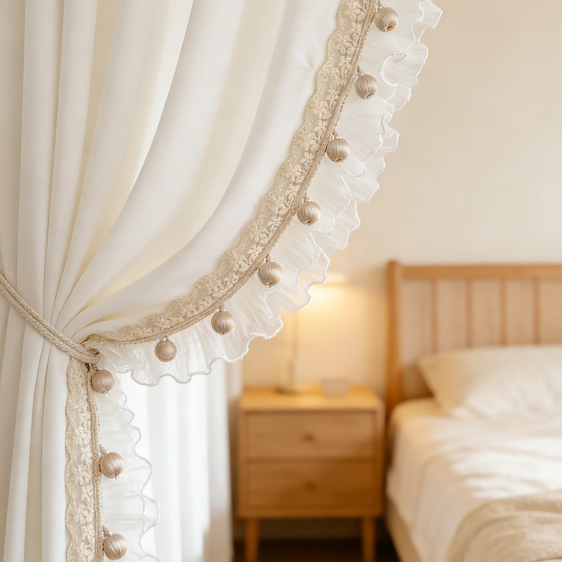 French-Style Curtain Lace, Light Luxury, Versatile, Silk-Covered Wooden Bead Edge Decoration, Lace Embroidery, Ruffled Edge, Side Edge Accessories French-Style Curtain Lace, Light Luxury, Versatile, Silk-Covered Wooden Bead Edge Decoration, Lace Embroidery, Ruffled Edge, Side Edge Accessories