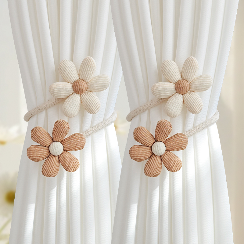 Simple Flower Curtain Tiebacks, Creative Tie Ropes, Bendable Curtain Rings, White Sheer Curtain Embellishments