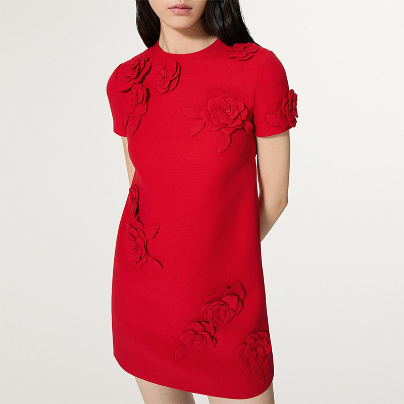 Effie Balmain's New European and American Celebrity Fashion Heavy-Duty Three-Dimensional Floral Short-Sleeved Dress, Mini Dress Effie Balmain's New European and American Celebrity Fashion Heavy-Duty Three-Dimensional Floral Short-Sleeved Dress, Mini Dress