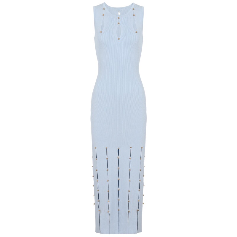 Effie Balmain 2026 Summer New French Style Internet Celebrity Quality Fashion Knitted Sleeveless Stretch Beaded Dress