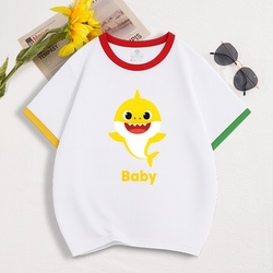 Children's Short-Sleeved T-Shirt Cartoon Shark Family Family Matching Outfit Summer New Style Family of Three Pure Cotton Casual Half-Sleeved Shirt