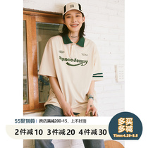 Janet NASAs streets 2022 summer new American retro collared short sleeves T-shirt woman blouse polo shirt 100 hitch