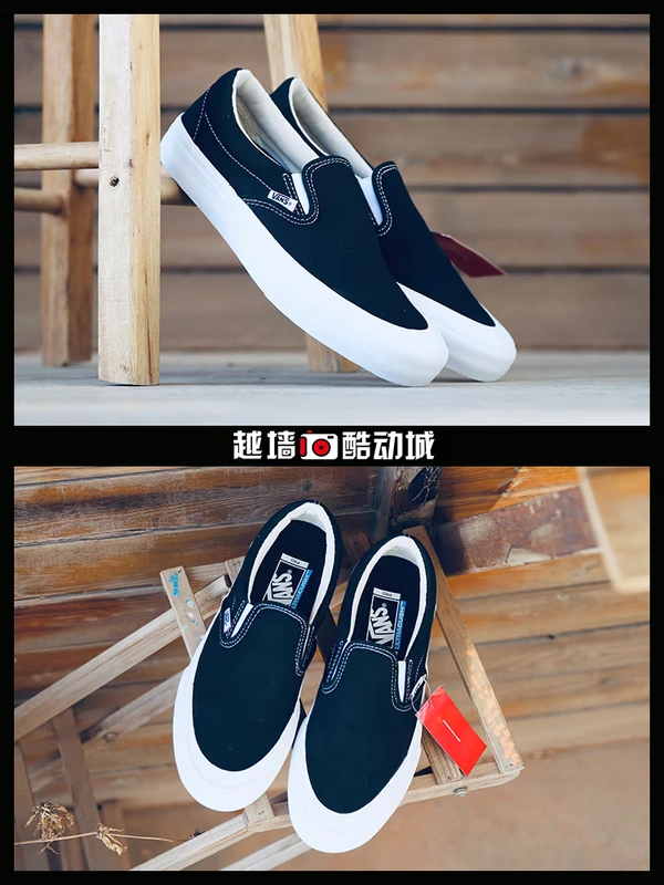 Vách chéo Vans mới SLIP TRÊN PRO giày vải đen trắng một chân nam và nữ thấp VN0A347VQ4H - Dép / giày thường