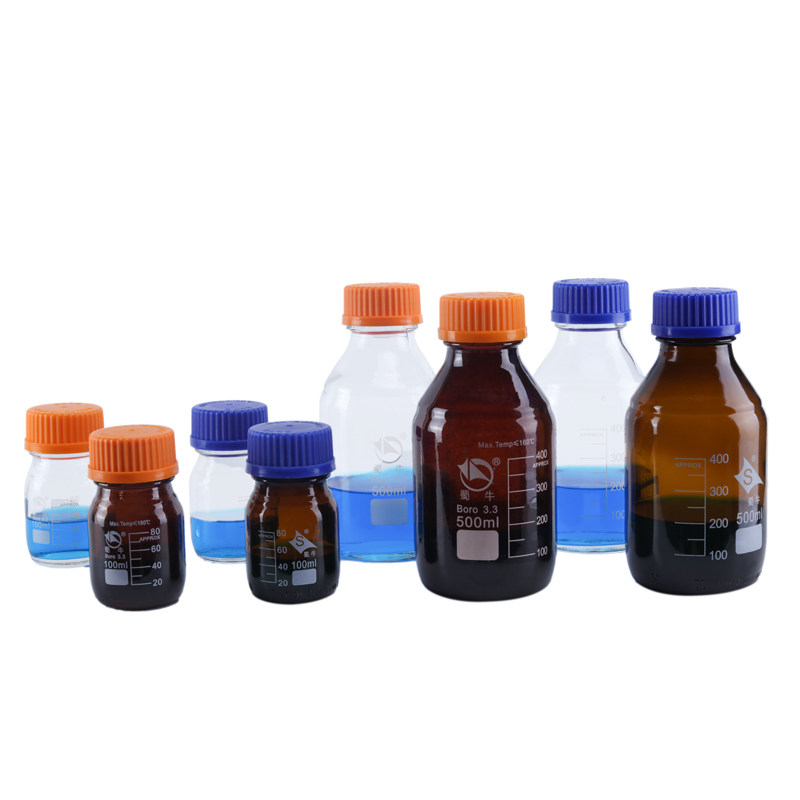 Shu Niu blue cap bottle, Shu Niu yellow cap bottle, Shu Niu silk mouth bottle, Shu Niu reagent bottle, complete specifications, high temperature resistance